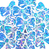 Mini Sparkly Light Blue Bow Stickers, Ribbon Decals, clear outline