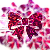 Hot Pink Bow Stickers, Mini Magenta Ribbon Vinyl Decals, clear outline