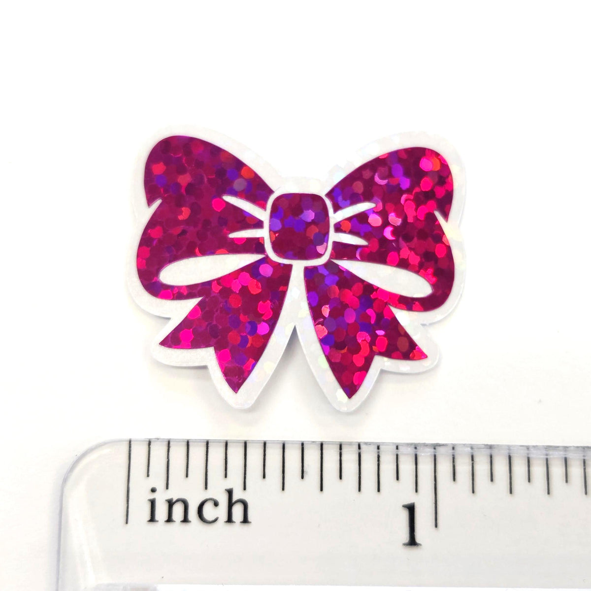 Hot Pink Bow Stickers, Mini Magenta Ribbon Vinyl Decals, clear outline