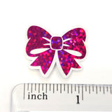 Hot Pink Bow Stickers, Mini Magenta Ribbon Vinyl Decals, clear outline