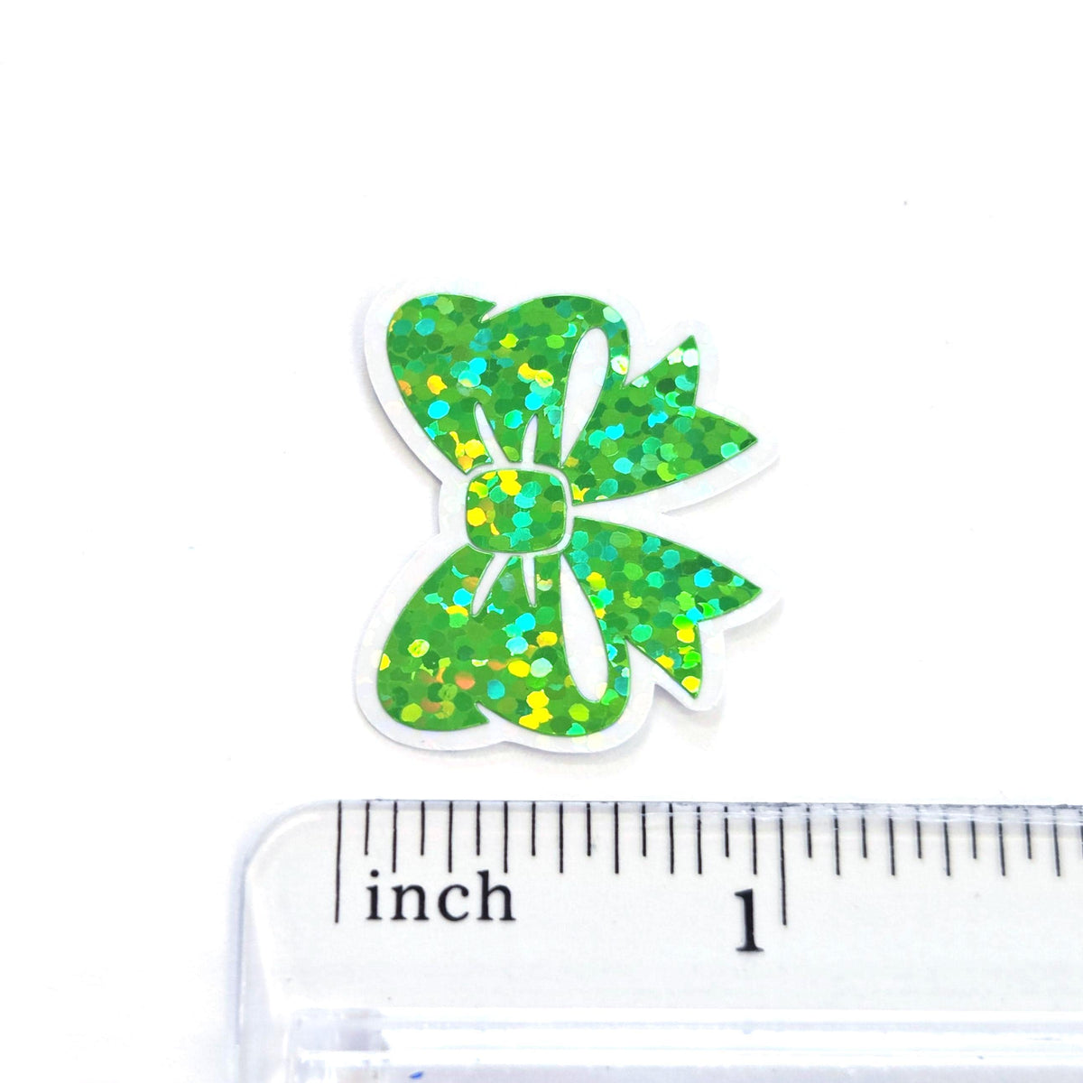 Green Bow Mini Stickers, Sparkly Ribbon Decals, clear outline