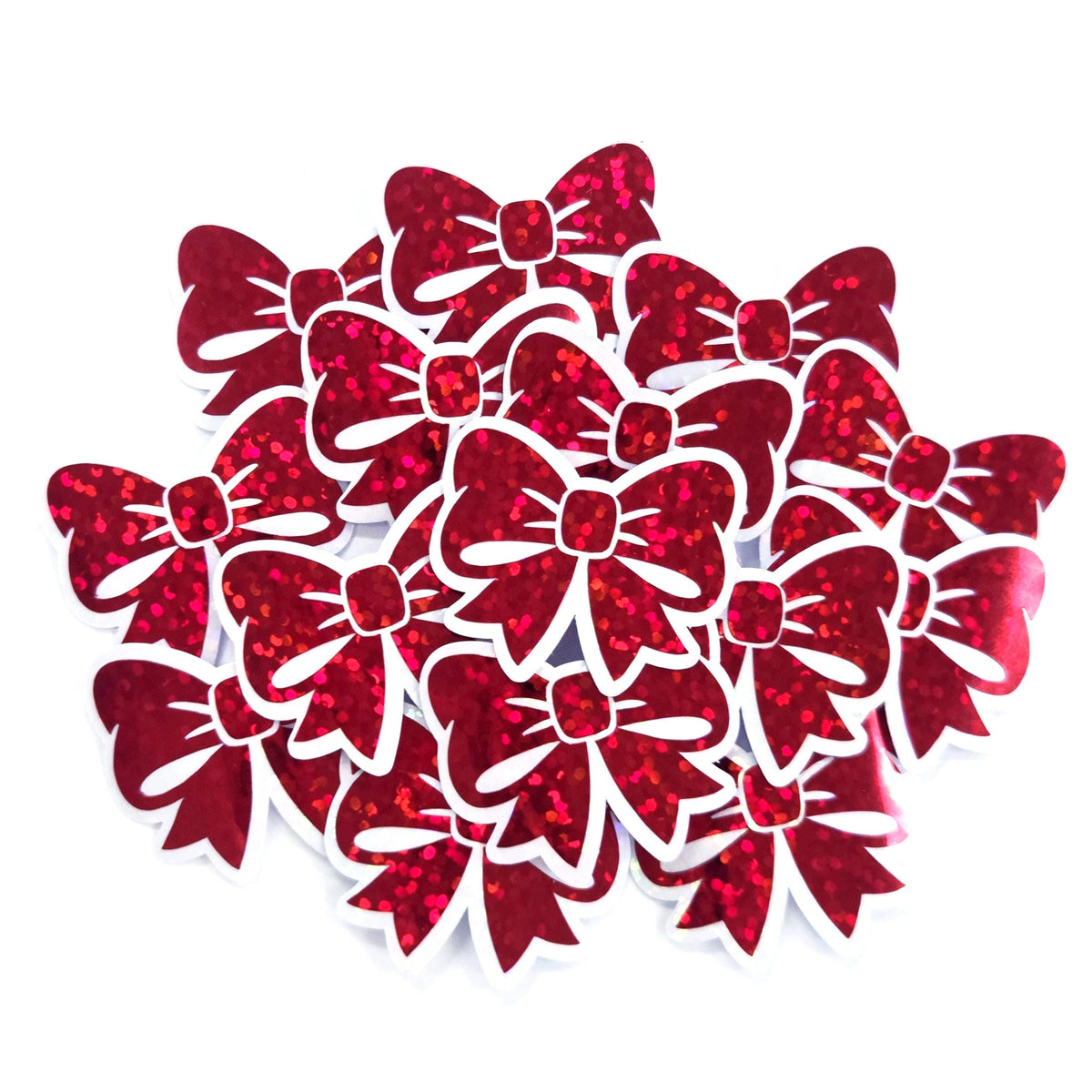 small red glitter bow shaped stickers