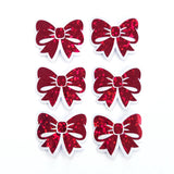 Red Bow Stickers, Small Sparkly Ribbon Vinyl Decals with clear outline