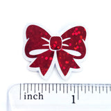 Red Bow Stickers, Small Sparkly Ribbon Vinyl Decals with clear outline
