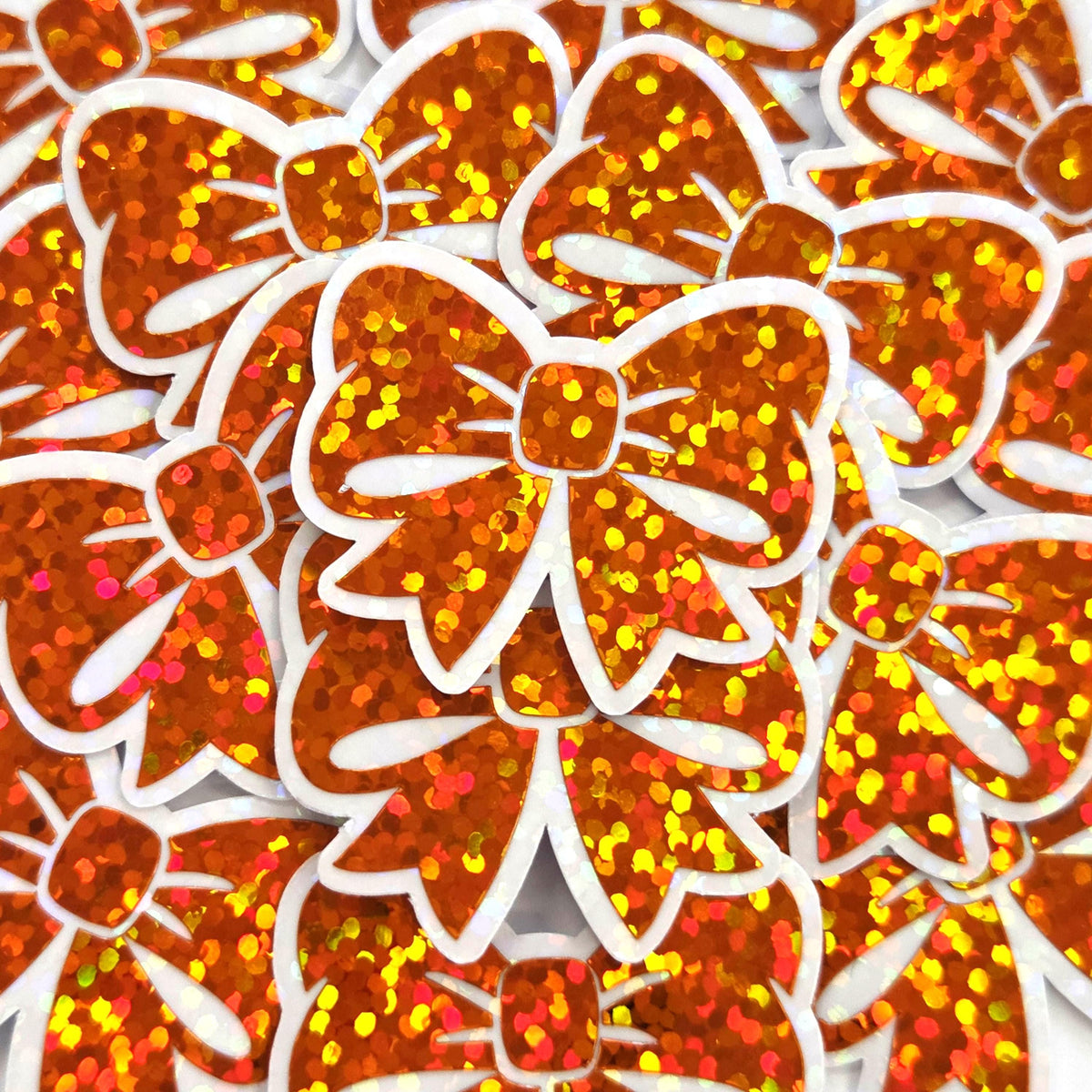 Orange Bows Sticker Set, sparkly mini stickers with clear outline