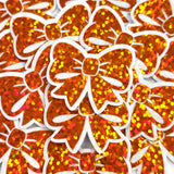 Orange Bows Sticker Set, sparkly mini stickers with clear outline