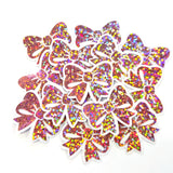 Light Pink Bow Stickers, Mini Pink Sparkly Ribbon Vinyl Decals, clear outline
