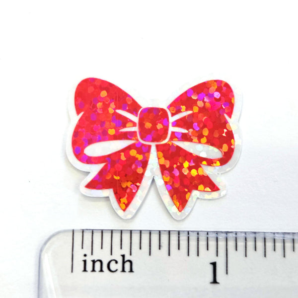 Pink Ribbon Stickers, Sparkly Vinyl Bow Decals, clear outline