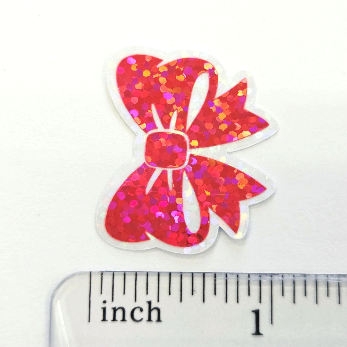 Pink Ribbon Stickers, Sparkly Vinyl Bow Decals, clear outline