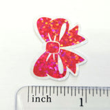 Pink Ribbon Stickers, Sparkly Vinyl Bow Decals, clear outline