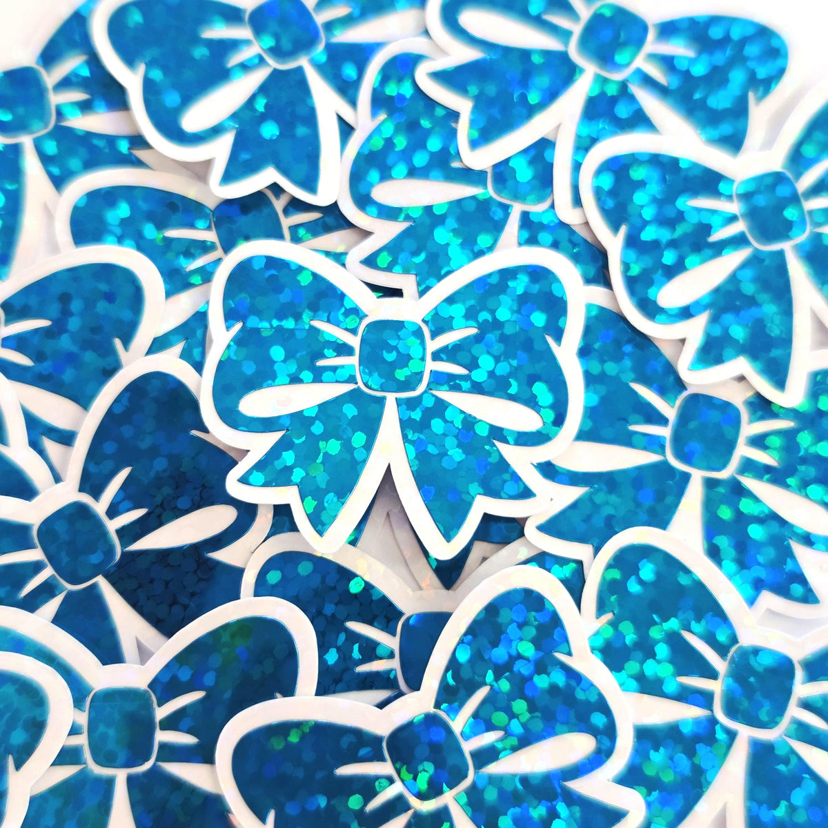 Turquoise Bow Stickers, Sparkly Mini Ribbon Decals with clear outline