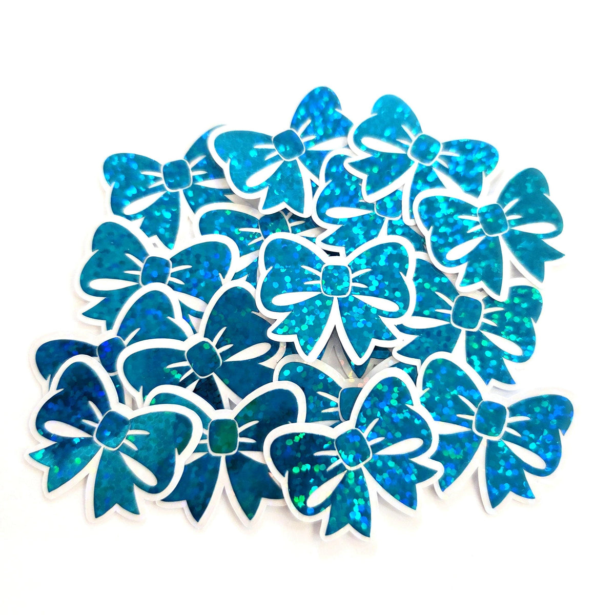 Turquoise Bow Stickers, Sparkly Mini Ribbon Decals with clear outline
