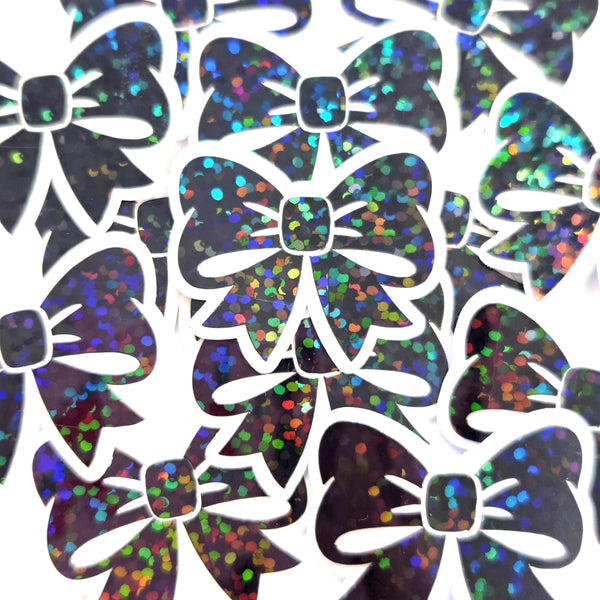 Black Bow Mini Stickers, Sparkly Ribbon Decals with clear outline