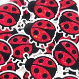 Pink Ladybug Stickers, small sparkly bug decals with clear outline