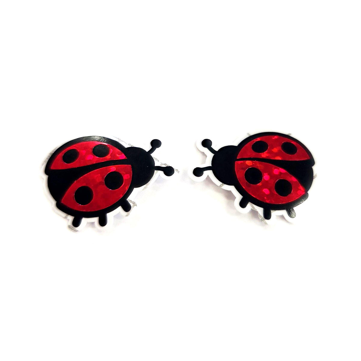 Pink Ladybug Stickers, small sparkly bug decals with clear outline