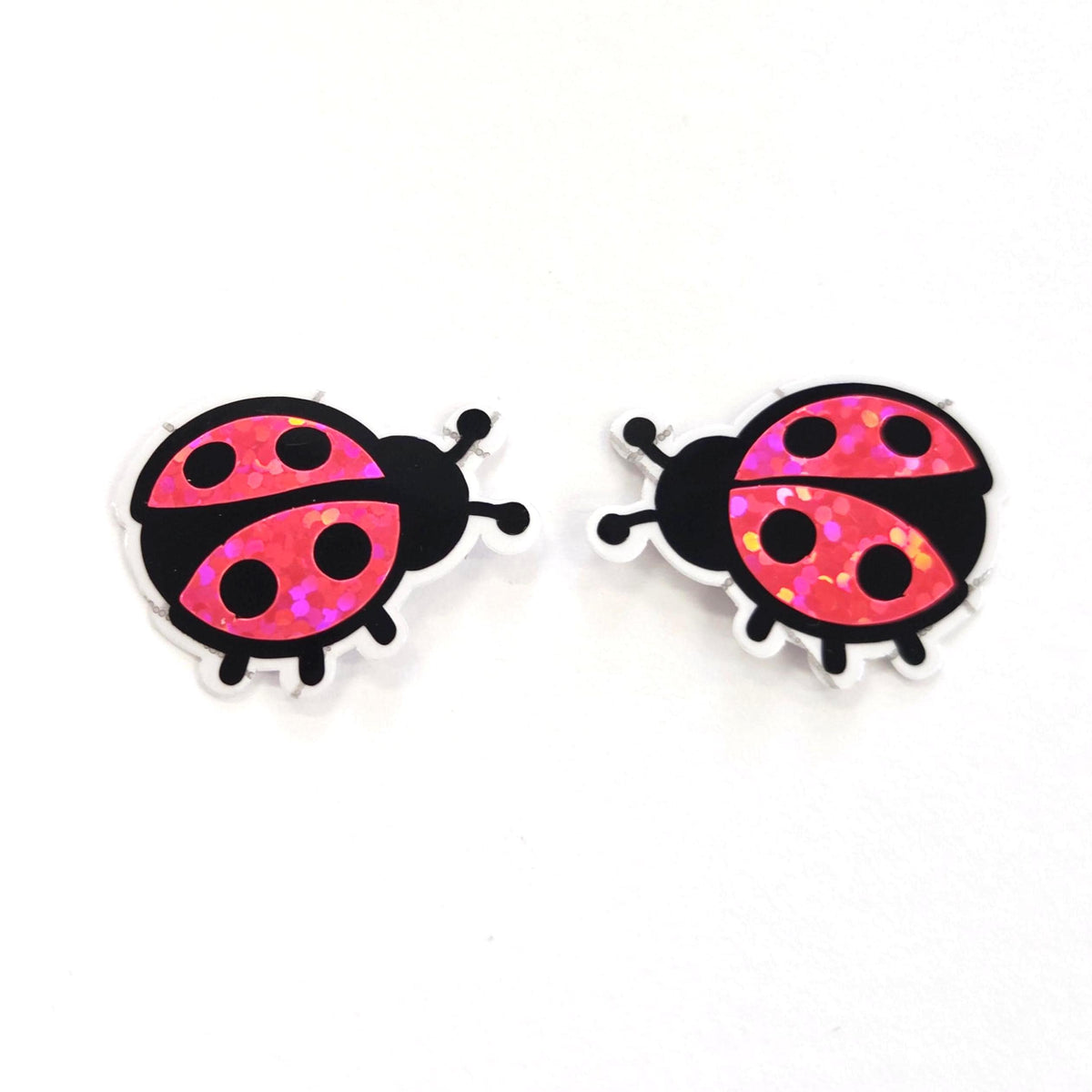 Pink Ladybug Stickers, small sparkly bug decals with clear outline