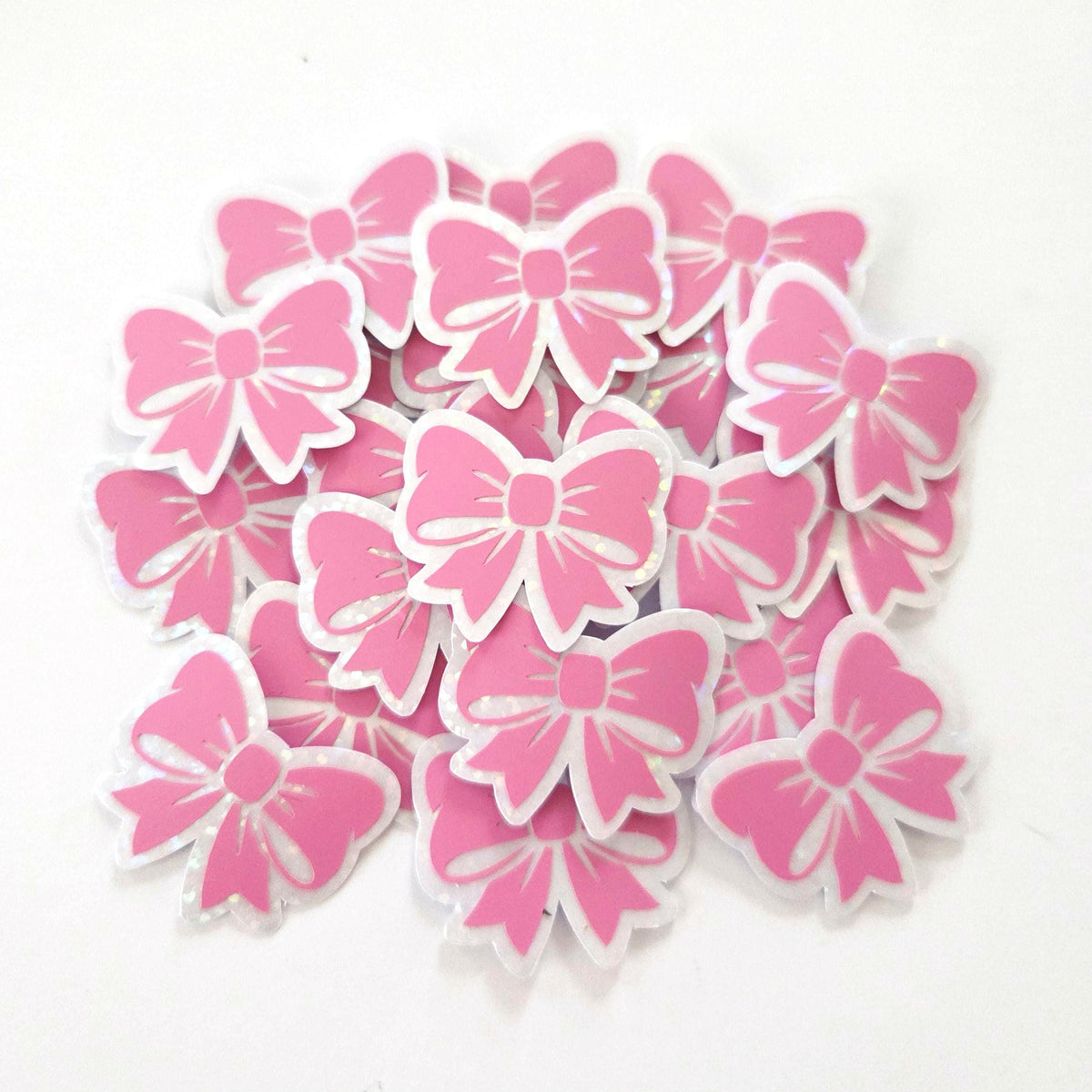Pink Bow Stickers, Pastel Vinyl Bow Decal, clear outline