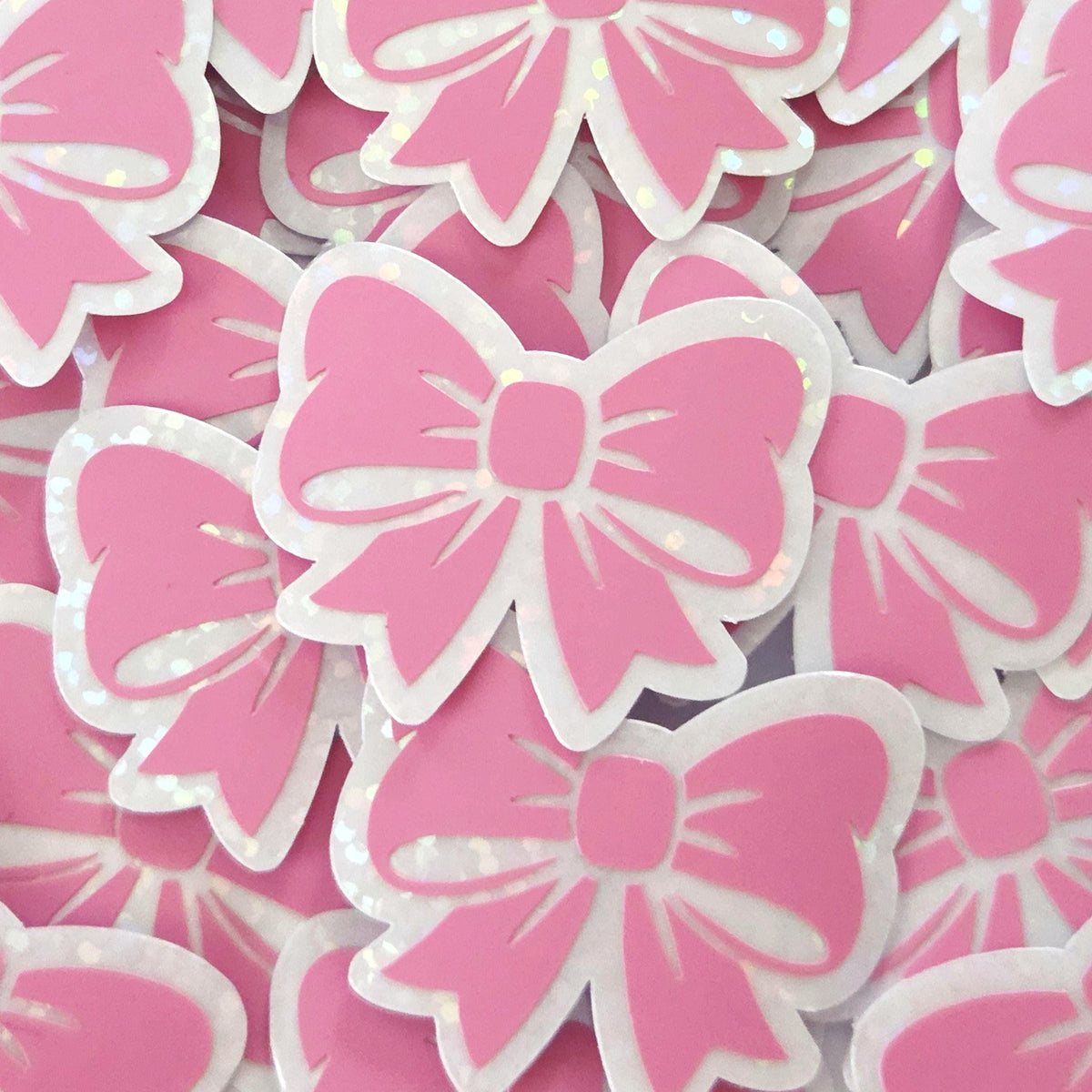 Pink Bow Stickers, Pastel Vinyl Bow Decal, clear outline
