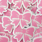 Pink Bow Stickers, Pastel Vinyl Bow Decal, clear outline