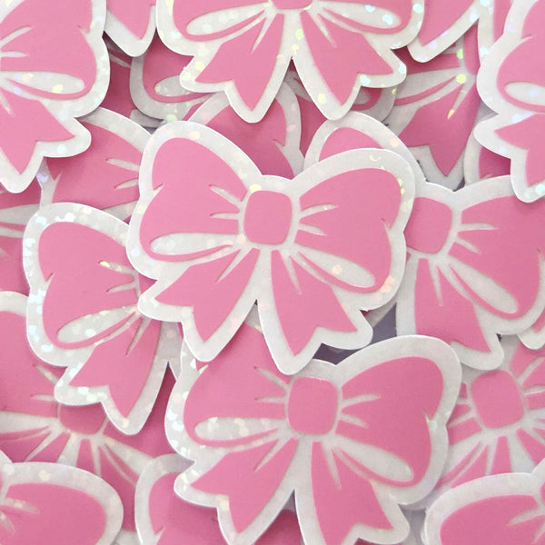 Pink Bow Stickers, Pastel Vinyl Bow Decal, clear outline