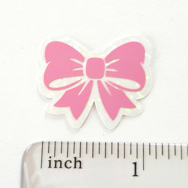 Pink Bow Stickers, Pastel Vinyl Bow Decal, clear outline