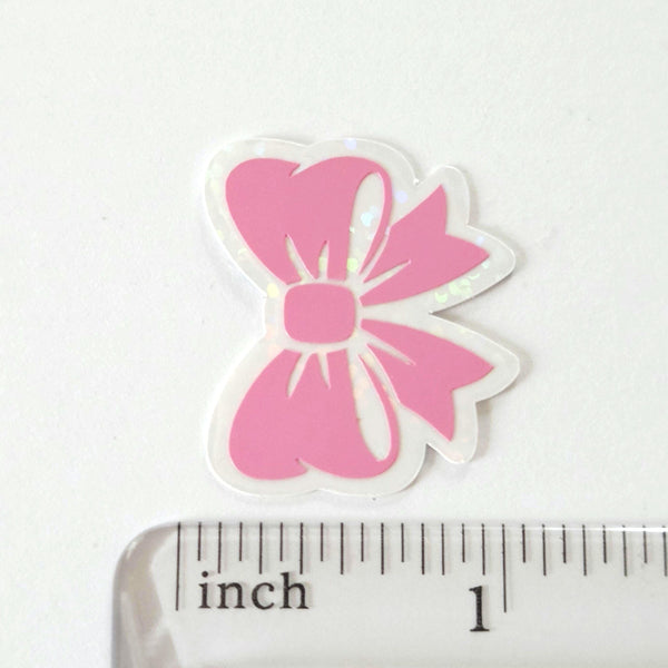 Pink Bow Stickers, Pastel Vinyl Bow Decal, clear outline