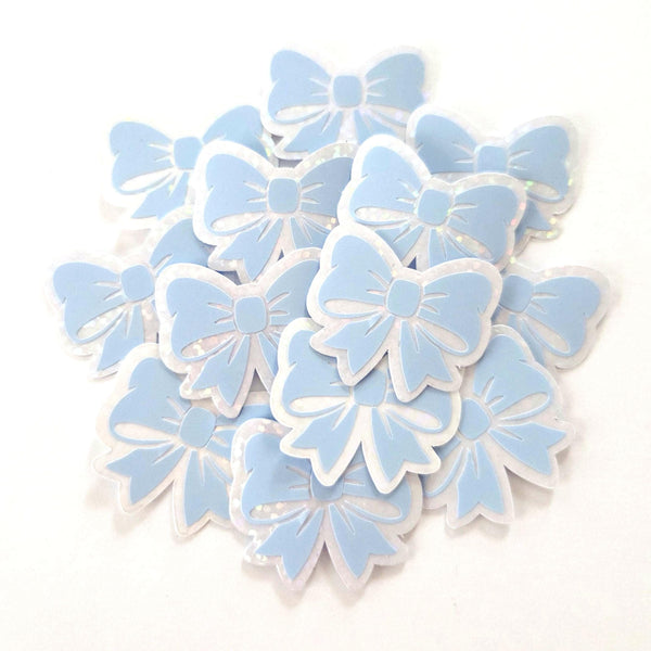 Light Blue Bow Stickers, Pastel Vinyl Bow Decal, clear outline