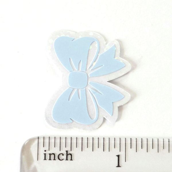 Light Blue Bow Stickers, Pastel Vinyl Bow Decal, clear outline