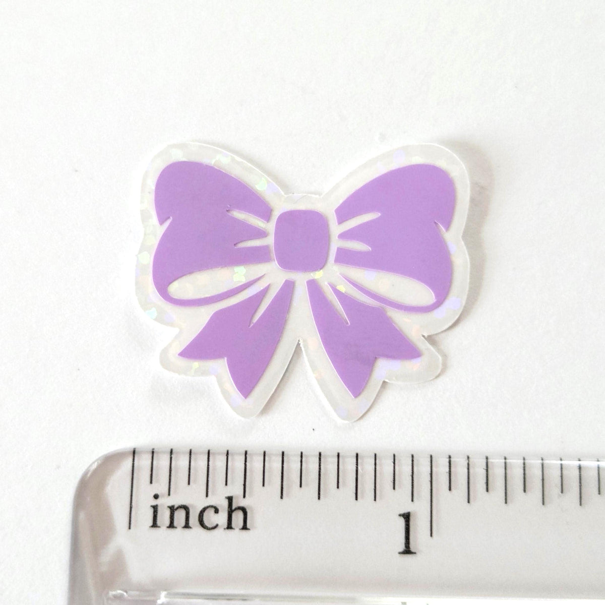 Pastel Lilac Purple Bow Stickers, Clear Sparkly Outline Vinyl Decals