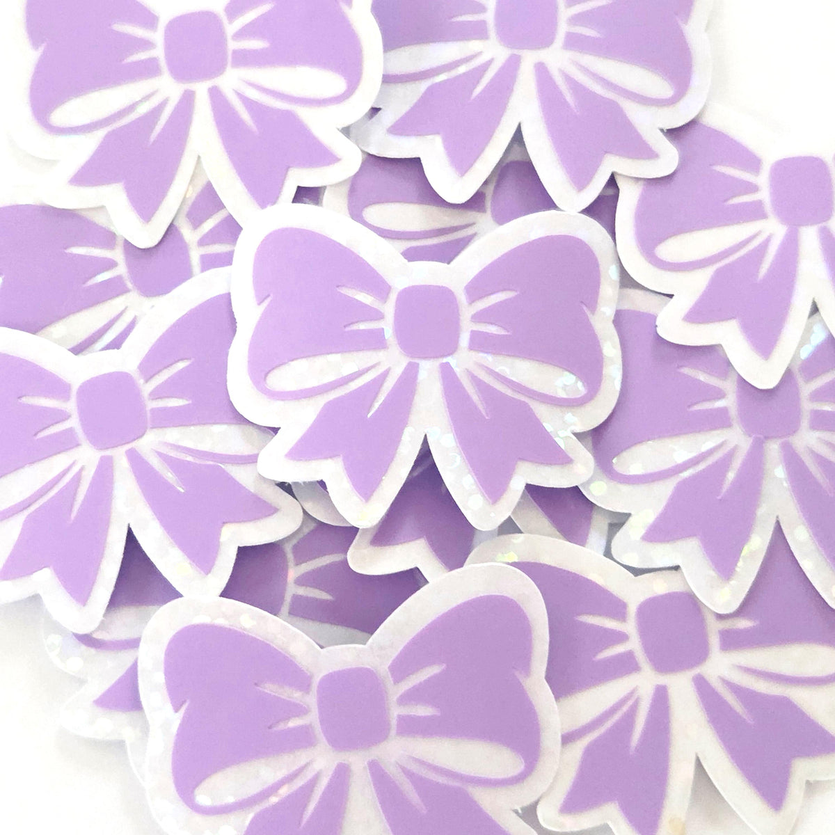 Pastel Lilac Purple Bow Stickers, Clear Sparkly Outline Vinyl Decals