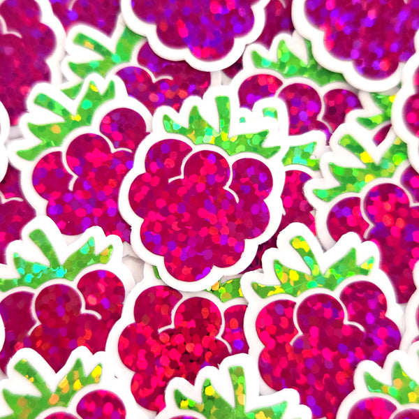 Mini Raspberry Sticker Set, Die Cut Glitter Vinyl Decals, Peel & Stick, choose amount