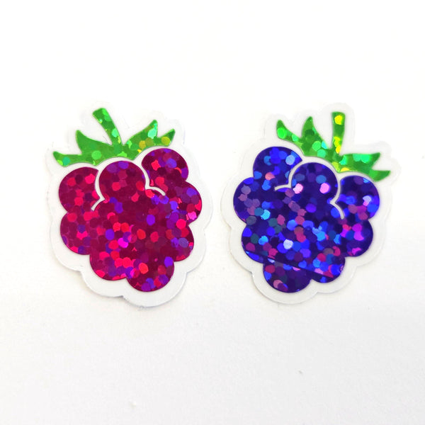 Mini Raspberry Sticker Set, Die Cut Glitter Vinyl Decals, Peel & Stick, choose amount