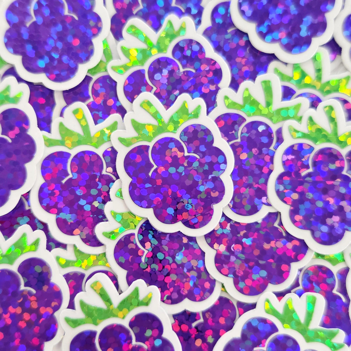 Mini Raspberry Sticker Set, Die Cut Glitter Vinyl Decals, Peel & Stick, choose amount