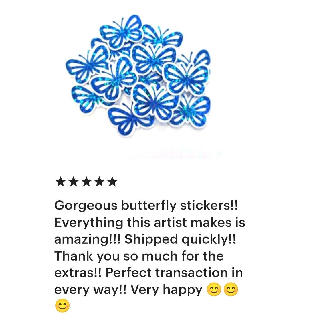 Mini Blue Butterfly Stickers, Die Cut Glitter Vinyl Decals, Peel & Stick