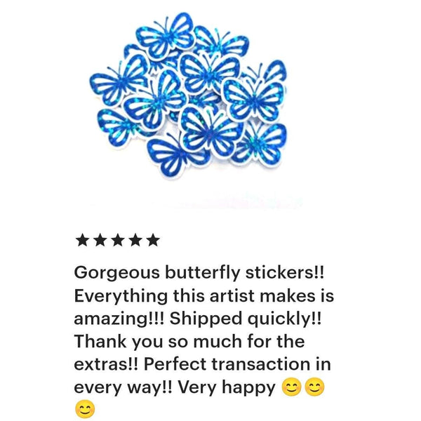 Mini Blue Butterfly Stickers, Die Cut Glitter Vinyl Decals, Peel & Stick