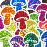 Tiny Mushroom Sticker Sample Pack, set of 12 die-cut sparkly toadstool decals for cottagecore scrapbooking, crafts, journals
