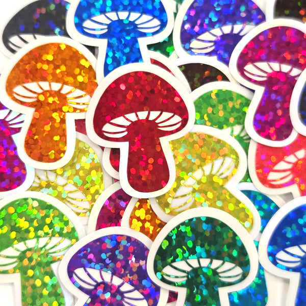 Tiny Mushroom Sticker Sample Pack, set of 12 die-cut sparkly toadstool decals for cottagecore scrapbooking, crafts, journals