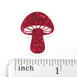 Tiny Red Mushroom Stickers, set of 12 die-cut sparkly toadstool decals for cottagecore scrapbooking, crafts, journals