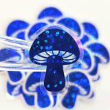 Tiny Blue Mushroom Stickers, set of 12 die-cut sparkly toadstool decals for cottagecore scrapbooking, crafts, journals