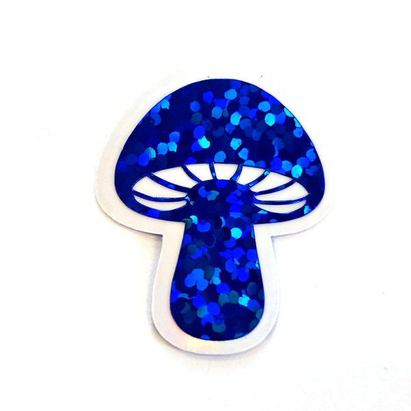 Tiny Blue Mushroom Stickers, set of 12 die-cut sparkly toadstool decals for cottagecore scrapbooking, crafts, journals