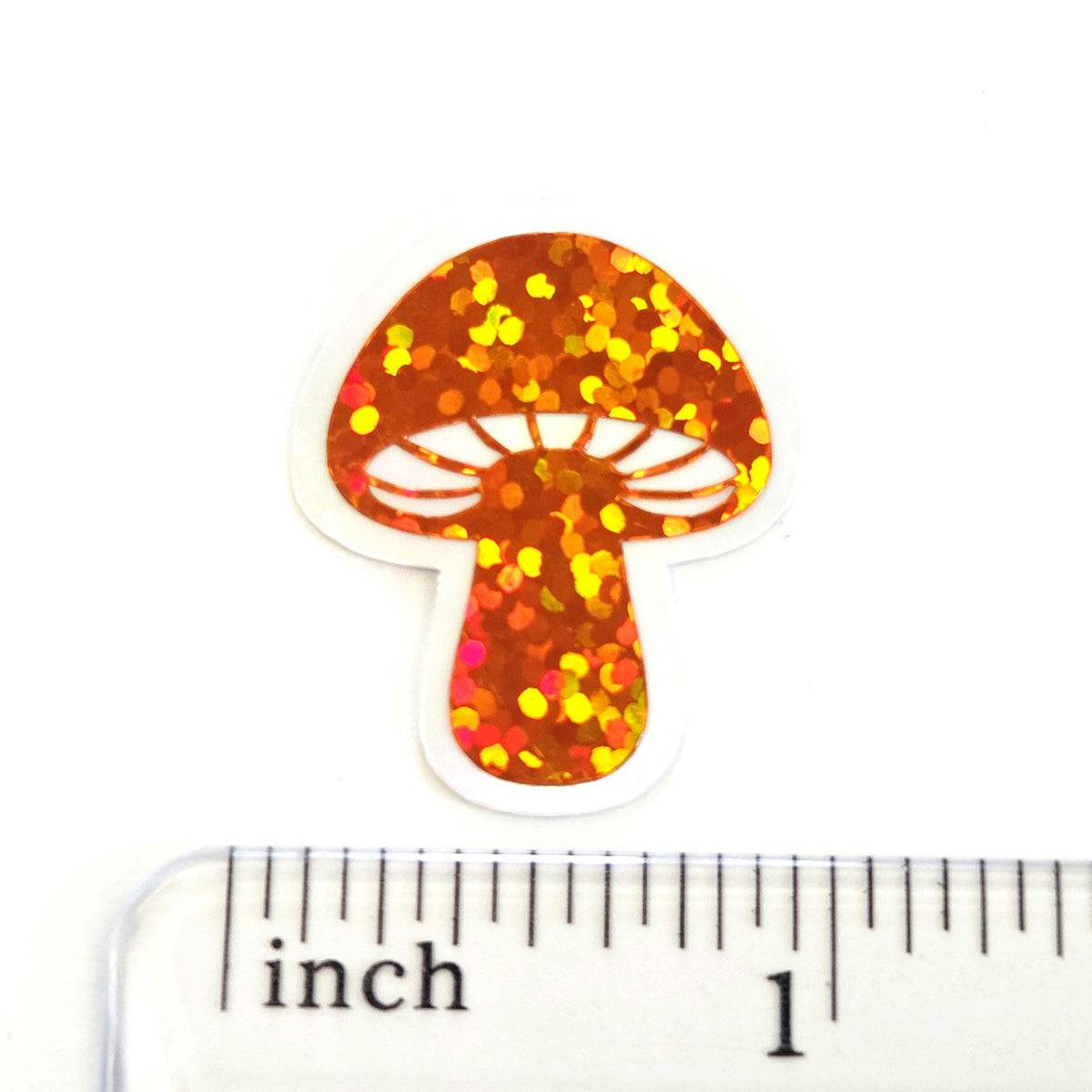 Tiny Orange Mushroom Stickers, set of 12 die-cut sparkly toadstool decals for cottagecore scrapbooking, crafts, journals