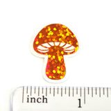 Tiny Orange Mushroom Stickers, set of 12 die-cut sparkly toadstool decals for cottagecore scrapbooking, crafts, journals