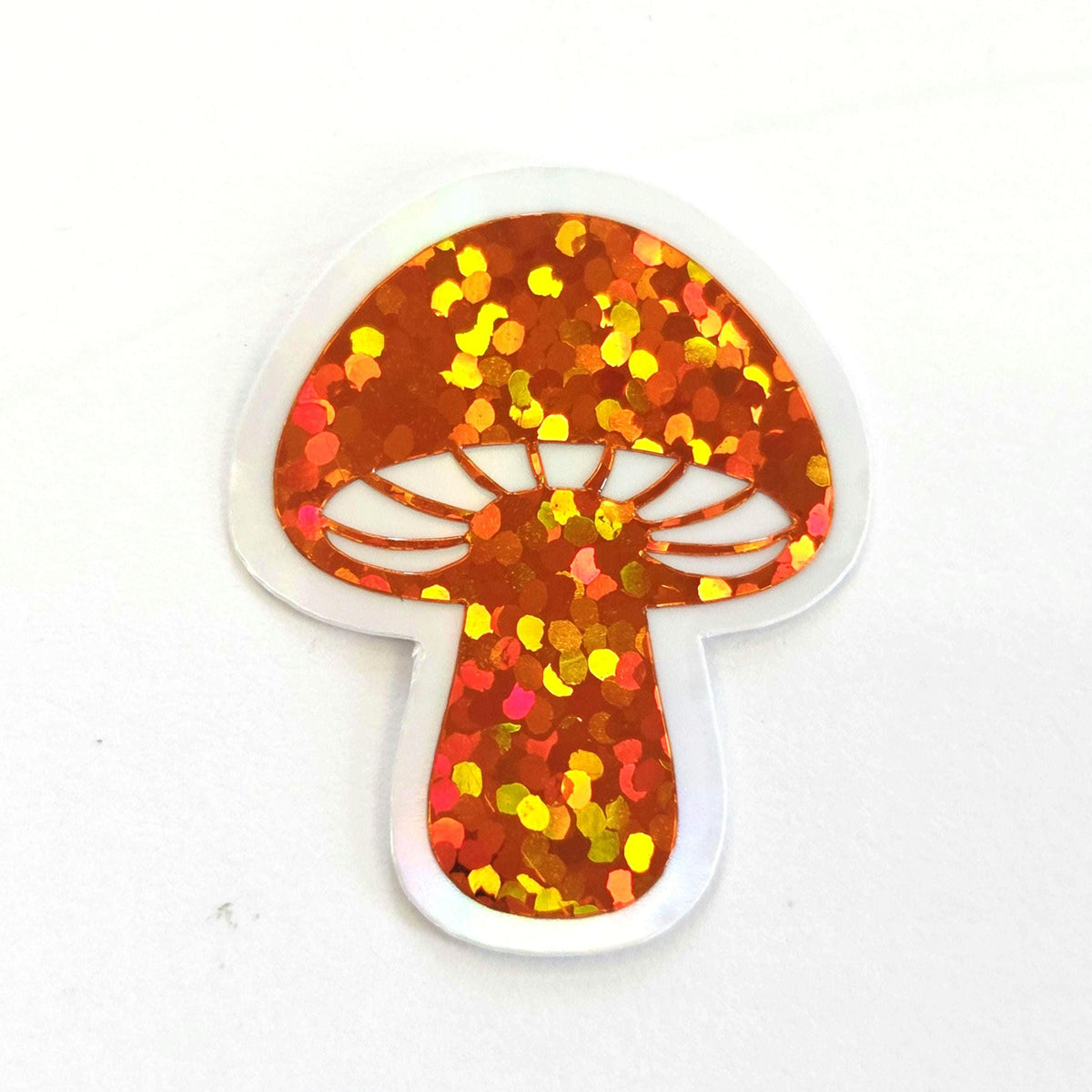 Tiny Orange Mushroom Stickers, set of 12 die-cut sparkly toadstool decals for cottagecore scrapbooking, crafts, journals