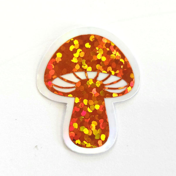 Tiny Orange Mushroom Stickers, set of 12 die-cut sparkly toadstool decals for cottagecore scrapbooking, crafts, journals