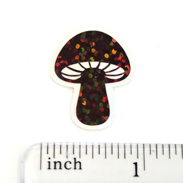 Mini Brown Mushroom Sticker Set, sparkly toadstool decals for cottagecore scrapbooking, crafts, journals