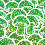 Mini Spring Green Mushroom Sticker Set, die-cut sparkly toadstool decals for cottagecore craft supplies