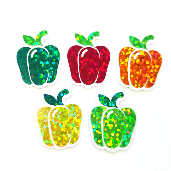 Red Bell Pepper Stickers, Vegetable Garden Die Cut Glitter Vinyl Decals, Peel & Stick, choose amount