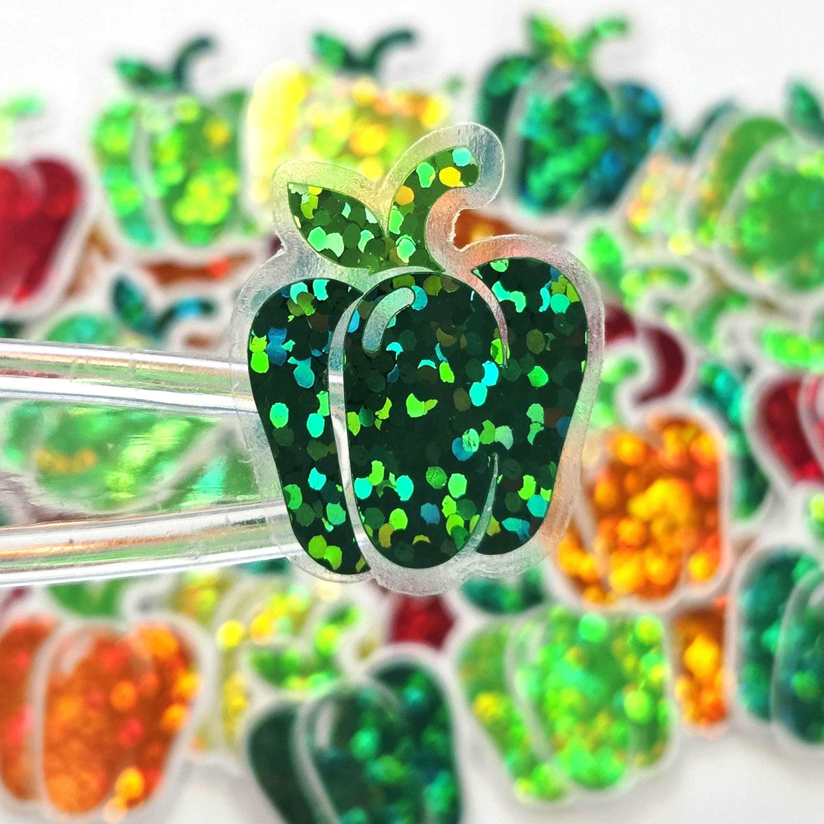 Red Bell Pepper Stickers, Vegetable Garden Die Cut Glitter Vinyl Decals, Peel & Stick, choose amount