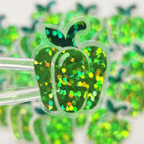 Red Bell Pepper Stickers, Vegetable Garden Die Cut Glitter Vinyl Decals, Peel & Stick, choose amount