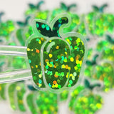 Green Bell Pepper Stickers, Vegerable Garden Die Cut Glitter Vinyl Decals, Peel & Stick, choose amount